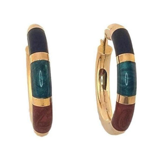 Pre-owned 9ct Gold Enamelled Hoop Earrings