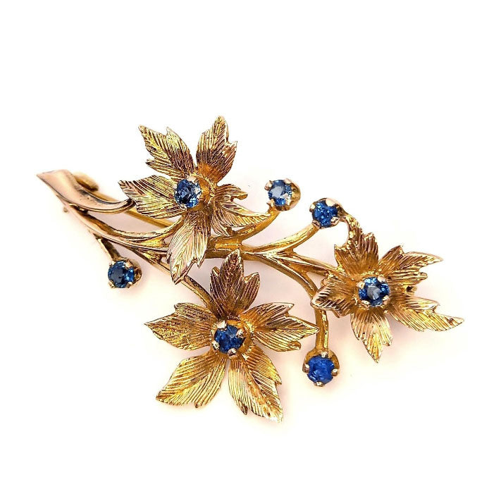 Vintage 9ct Gold Sapphire Flower Brooch