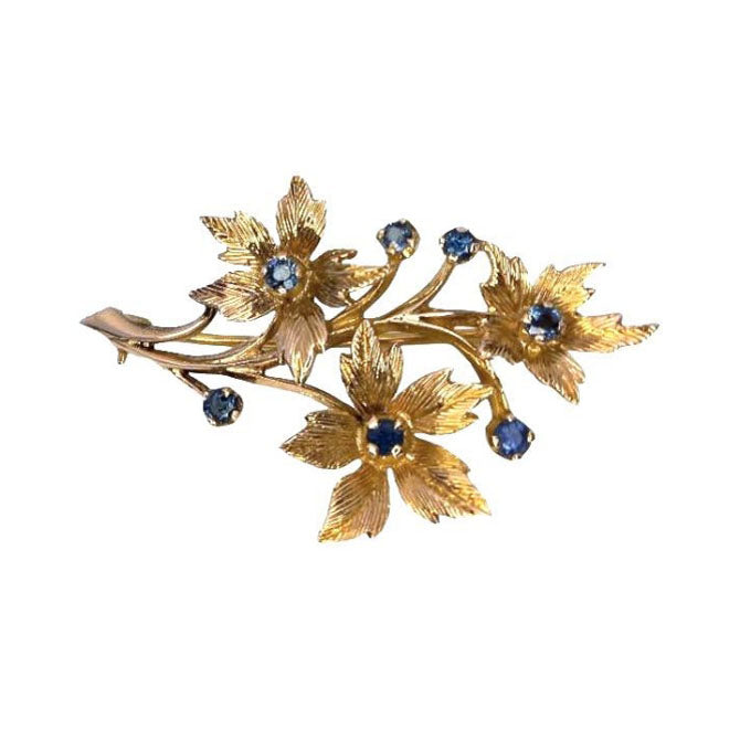 Vintage 9ct Gold Sapphire Flower Brooch