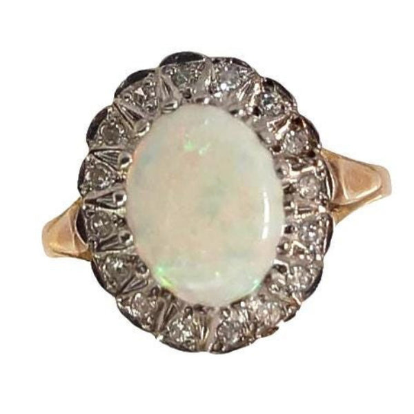Pre-owned 9ct Gold Opal & Diamond Cluster Ring