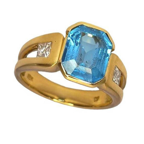 Pre-owned Blue Topaz & Diamond Ring