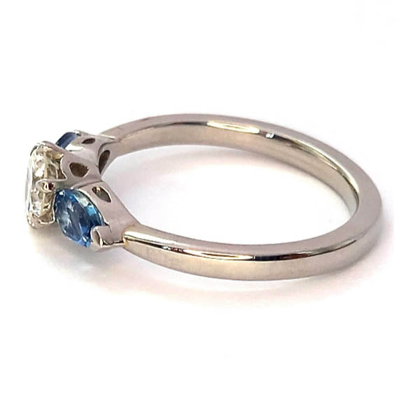 Pre-owned Platinum Diamond & Aquamarine Trilogy Ring