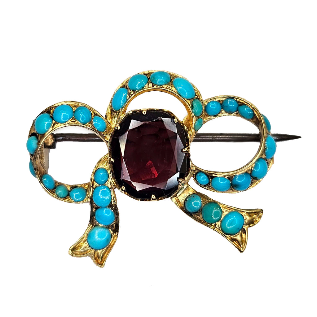 Vintage Garnet & Turquoise Bow Brooch