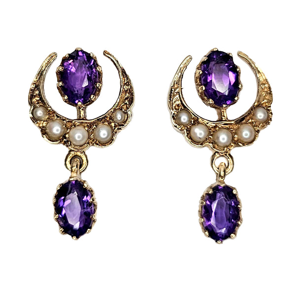 Vintage Amethyst & Seed Pearl Drops