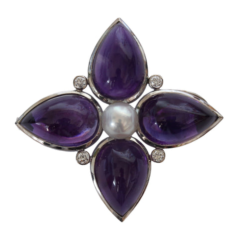 Vintage Amethyst Pearl & Diamond Brooch