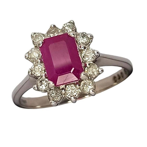 Pre-owned 18ct White-Gold Ruby & Diamond Cluster Ring