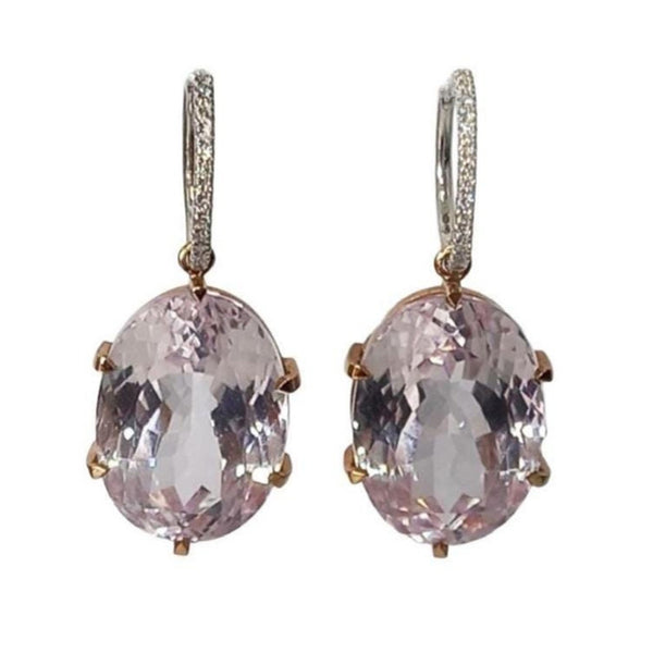 Pre-owned 18ct Gold Kunzite & Diamond Earrings