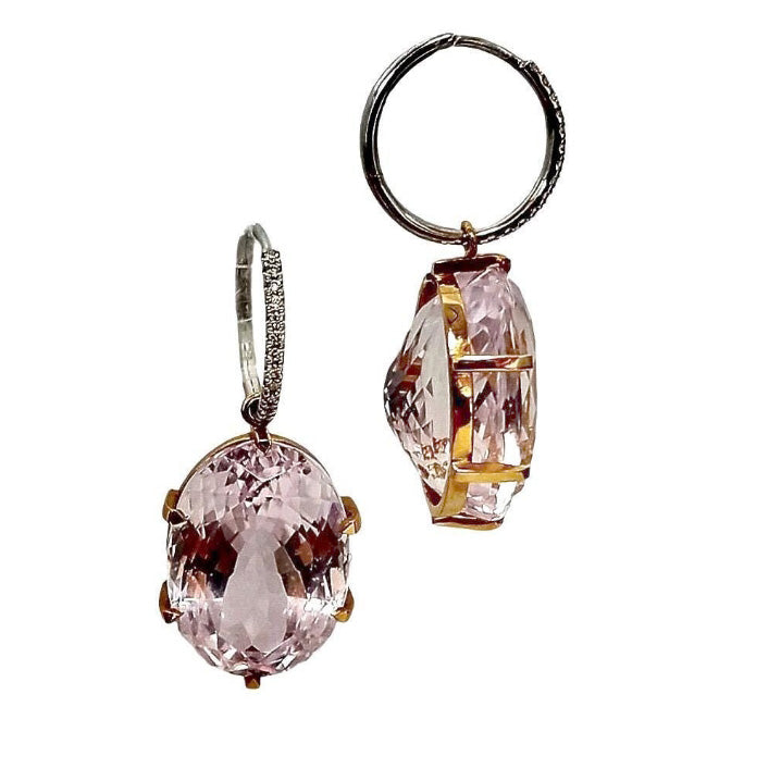 Pre-owned 18ct Gold Kunzite & Diamond Earrings