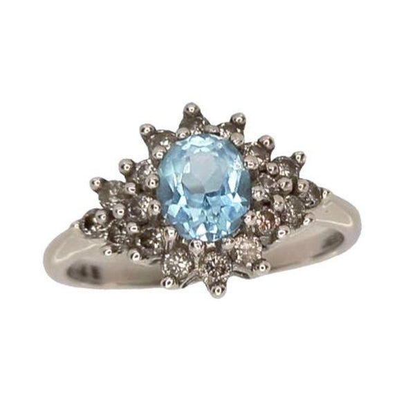 Pre-owned 18ct White-Gold Aquamarine & Diamond Ring