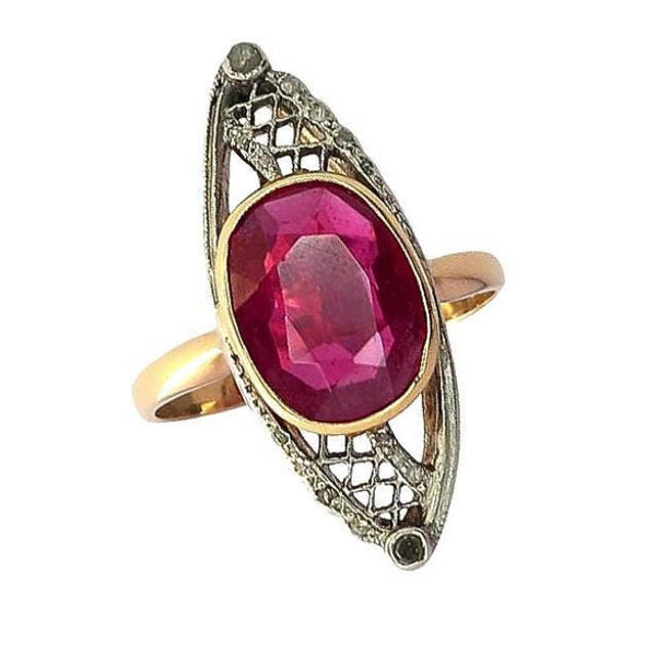 Pre-owned Synthetic Ruby & Diamond Ring