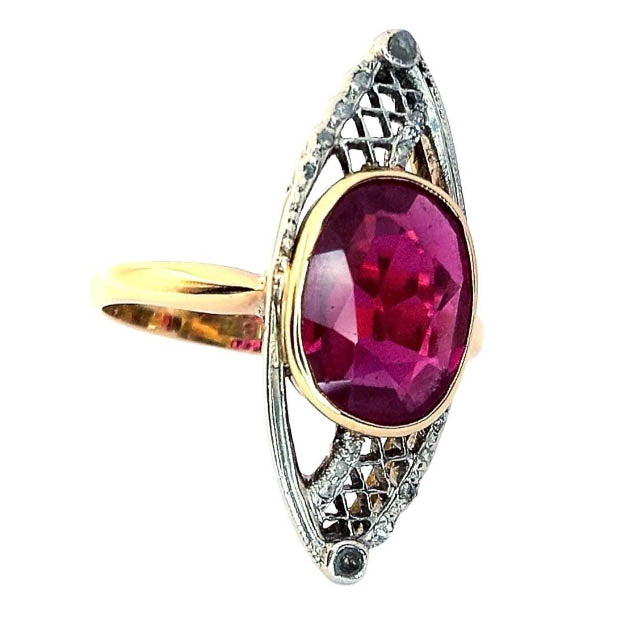 Pre-owned Synthetic Ruby & Diamond Ring