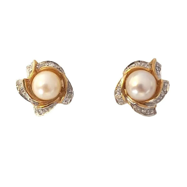 Pre-owned 9ct Gold Pearl & Diamond Stud Earrings