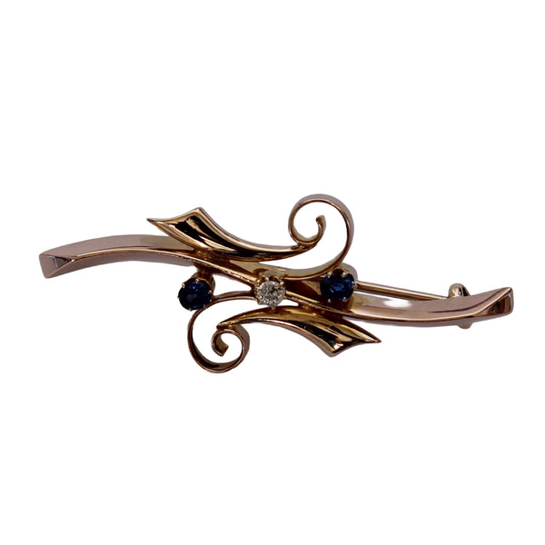 Vintage 15ct Gold Diamond & Sapphire Brooch