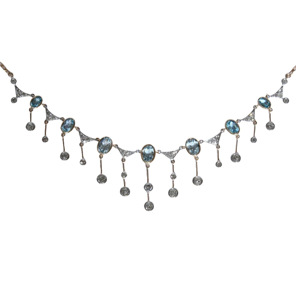 Pre-Owned 9ct Gold Aquamarine & Diamond Collarette
