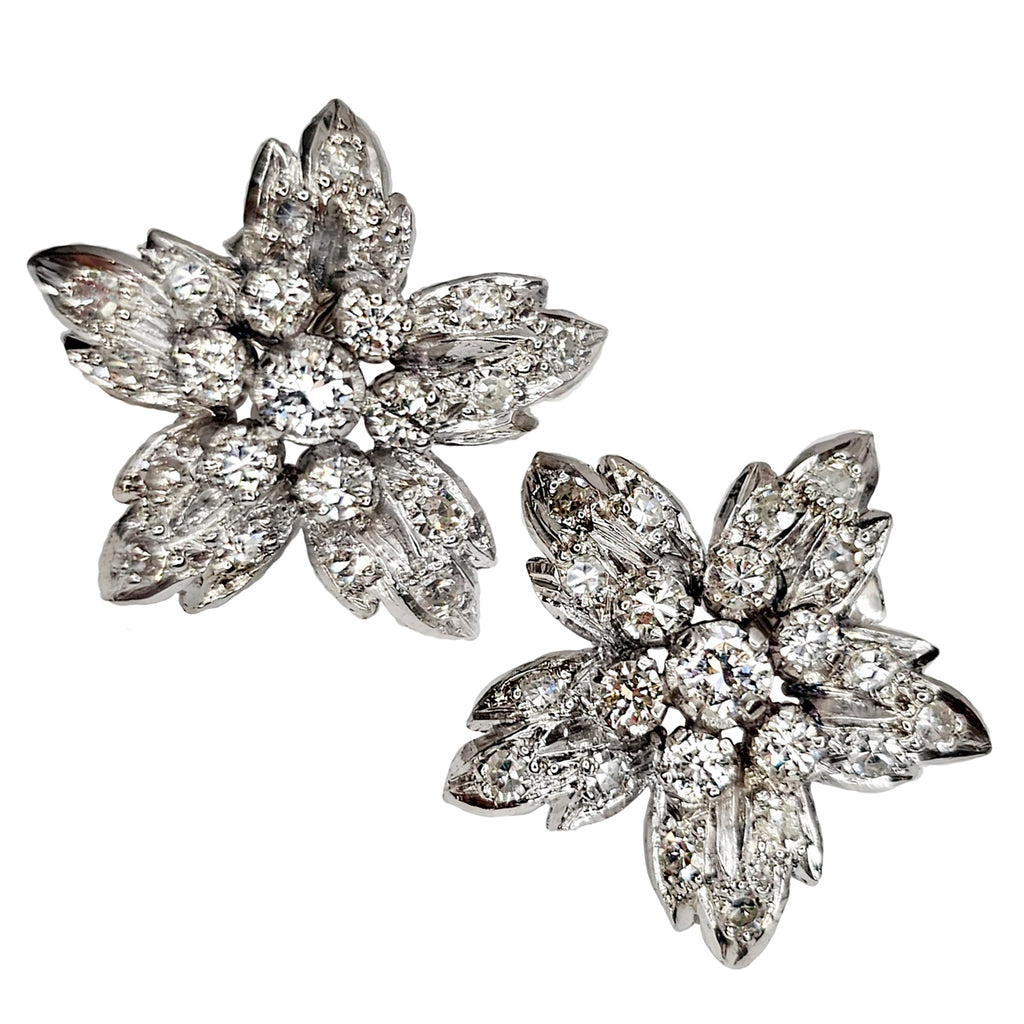 Vintage Diamond Flower Cluster Earrings