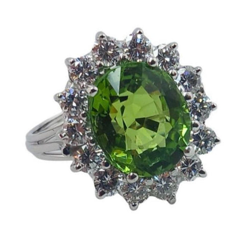Pre-owned Tourmaline & Diamond Cluster Ring