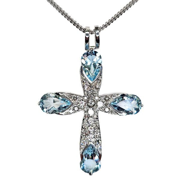 Pre-Owned Aquamarine & Diamond Cross