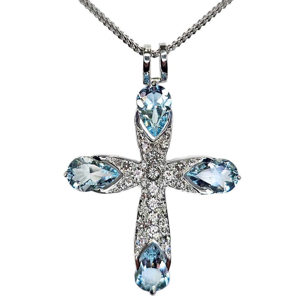 Pre-Owned Aquamarine & Diamond Cross