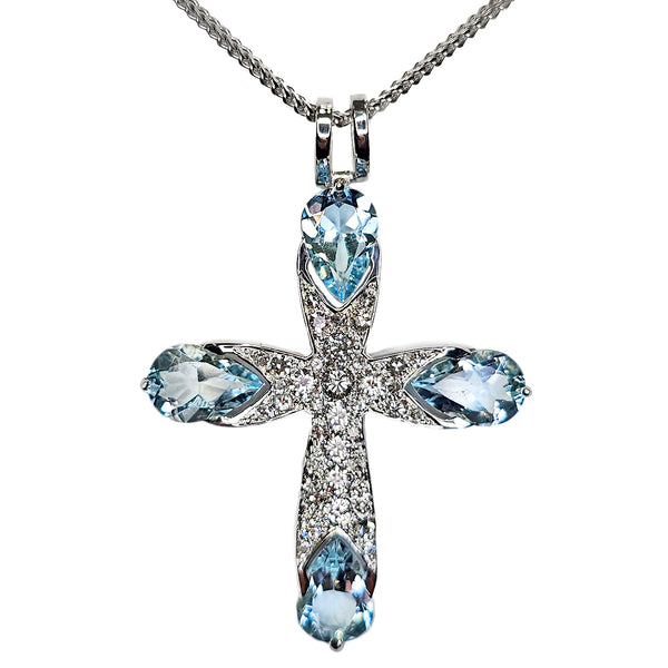 Pre-Owned Aquamarine & Diamond Cross
