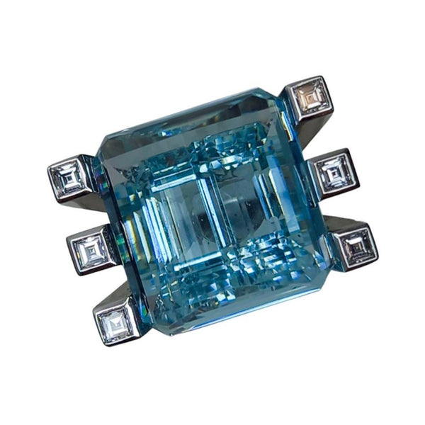 Pre-owned 18ct White-gold Aquamarine & Diamond Ring