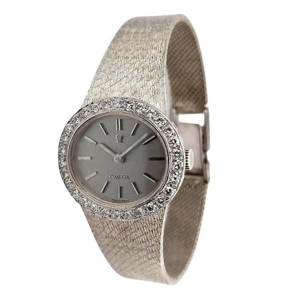Vintage 18ct White-gold Diamond Set 'Omega' Watch