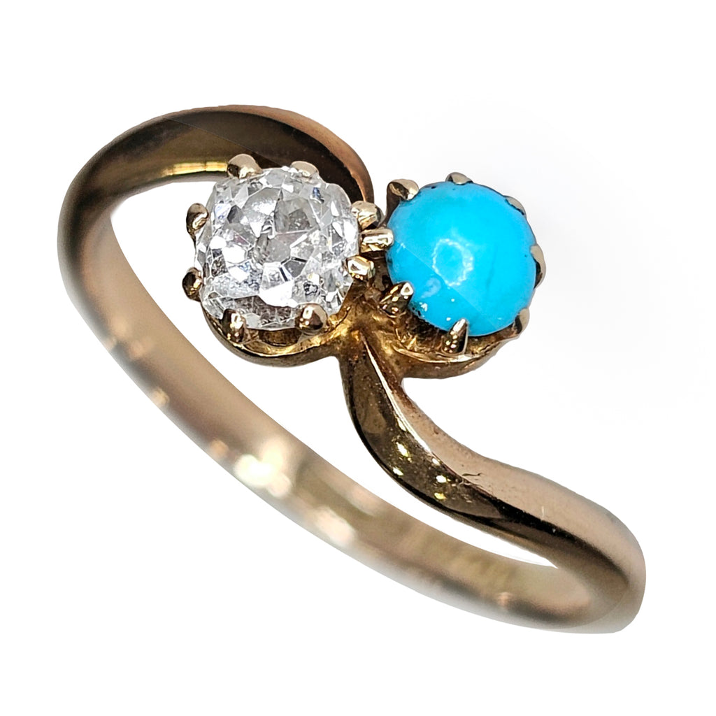 Vintage 15ct Gold Diamond & Turquoise Ring