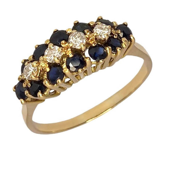 Pre-owned Three Row Sapphire & Diamond Ring