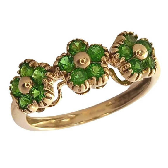 Pre-owned 9ct Gold Chrome Diopside Flower Cluster  Ring