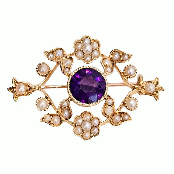 Vintage Amethyst & Seed Pearl Brooch