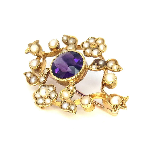Vintage Amethyst & Seed Pearl Brooch