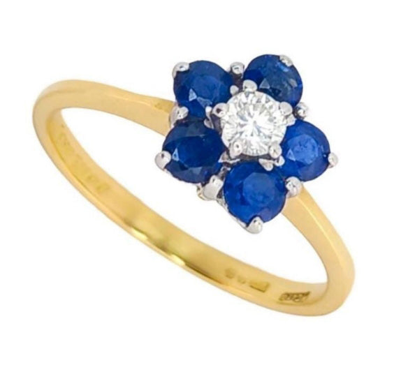 Pre-owned 18ct Gold Sapphire & Diamond Cluster Ring