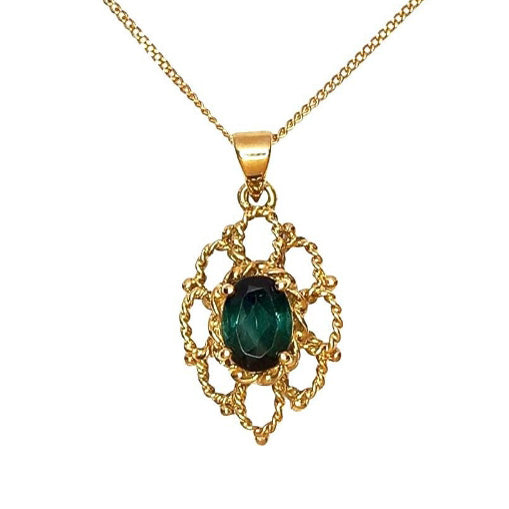 Pre-owned 9ct Gold Green Tourmaline Necklace