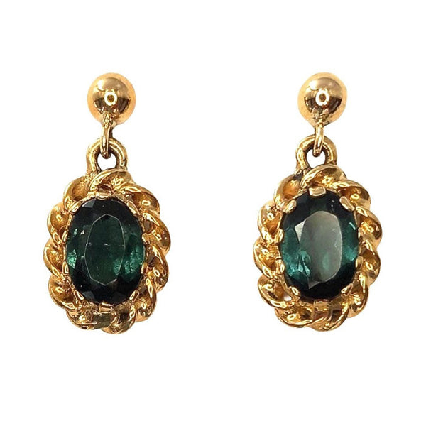 Pre-owned 9ct Gold Green Tourmaline Earrings