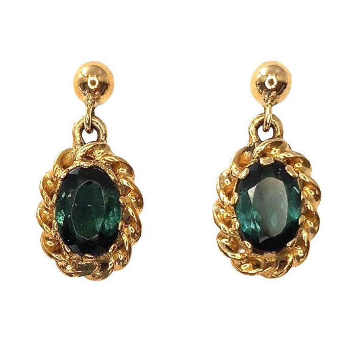 Pre-owned 9ct Gold Green Tourmaline Earrings