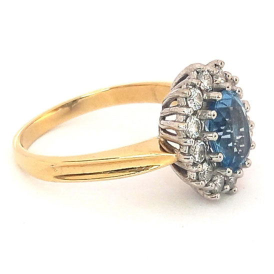 Pre-owned 18ct Gold Blue Topaz & Diamond Cluster Ring