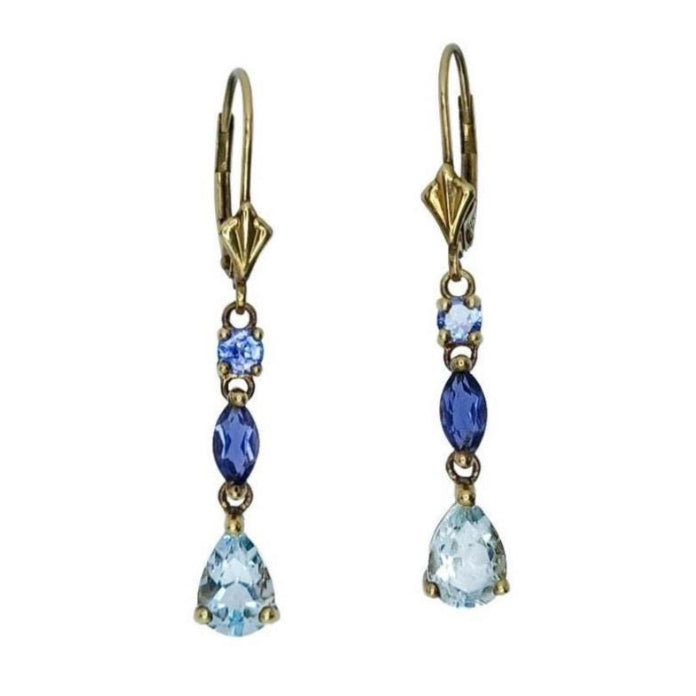Vintage 9ct Gold Aquamarine, Tanzanite & Iolite Earrings