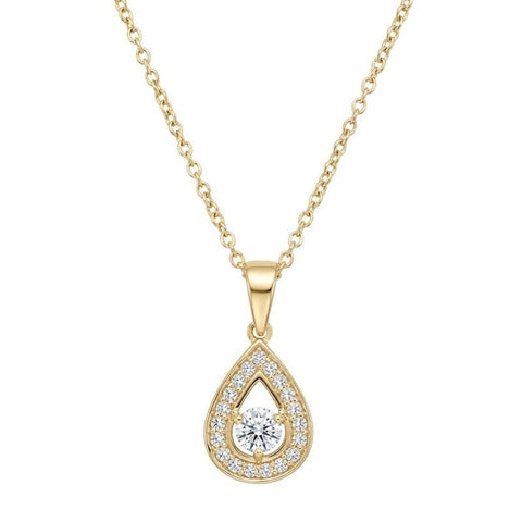 9ct Gold Diamond Tear Drop Halo Pendant