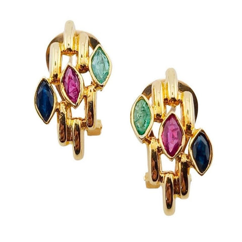 Pre-owned Emerald, Ruby & Sapphire Earrings