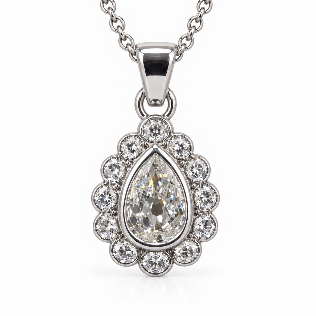Pre-Owned Platinum Pear-Cut Diamond Cluster Necklace