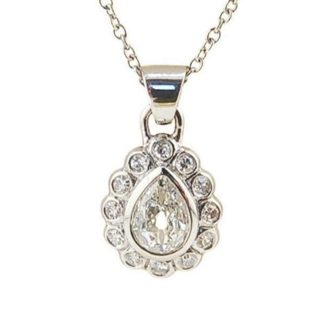 Pre-Owned Platinum Pear-Cut Diamond Cluster Necklace