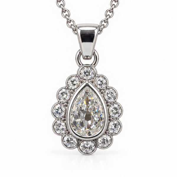 Pre-Owned Platinum Pear-Cut Diamond Cluster Necklace