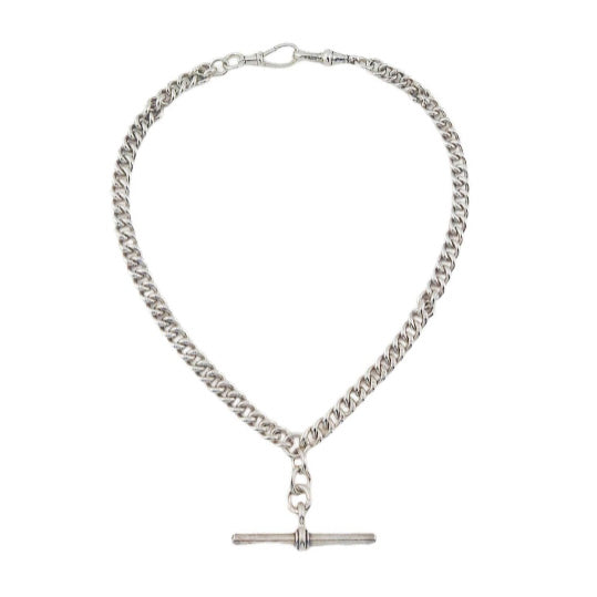 Vintage Silver 14.5 Inch Albert Chain with T-bar