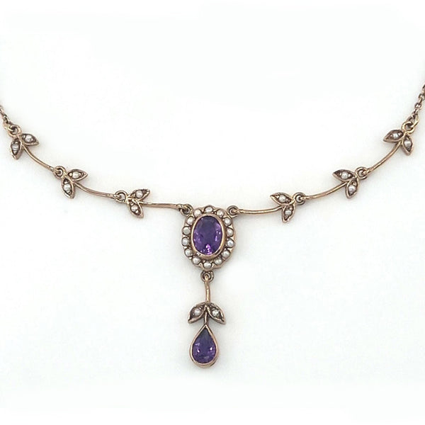 Vintage Amethyst & Seed Pearl Necklace