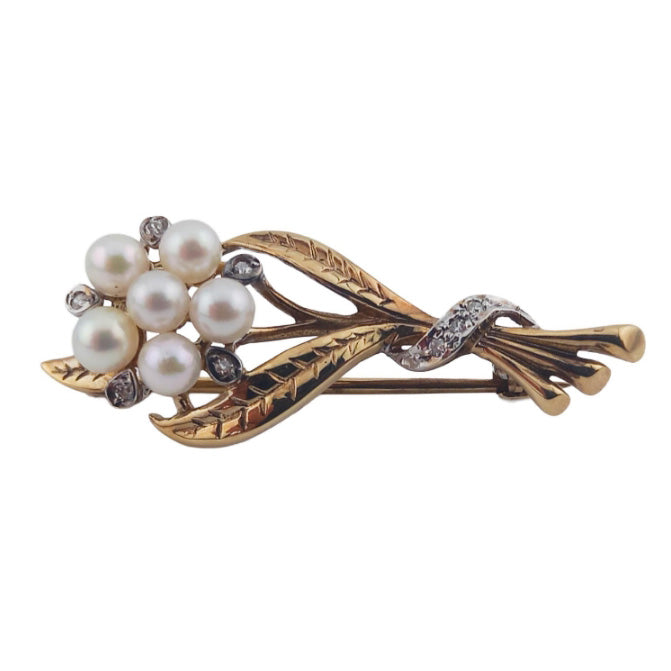 Vintage 9ct Gold Pearl & Diamond Brooch