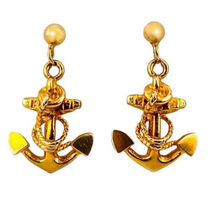 Vintage 9ct Gold Anchor Drop Earrings