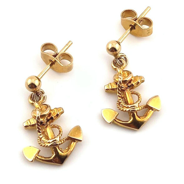 Vintage 9ct Gold Anchor Drop Earrings