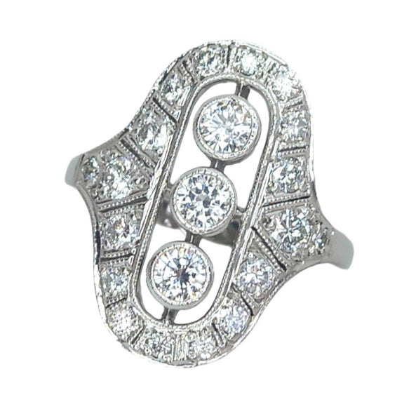 Vintage 18ct White-Gold Diamond Deco Ring