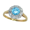 Vintage 18ct Gold Blue Zircon & Diamond Cluster Ring