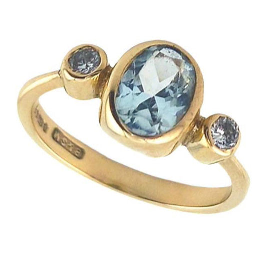 Pre-owned 9ct Gold Aquamarine & Diamond Ring