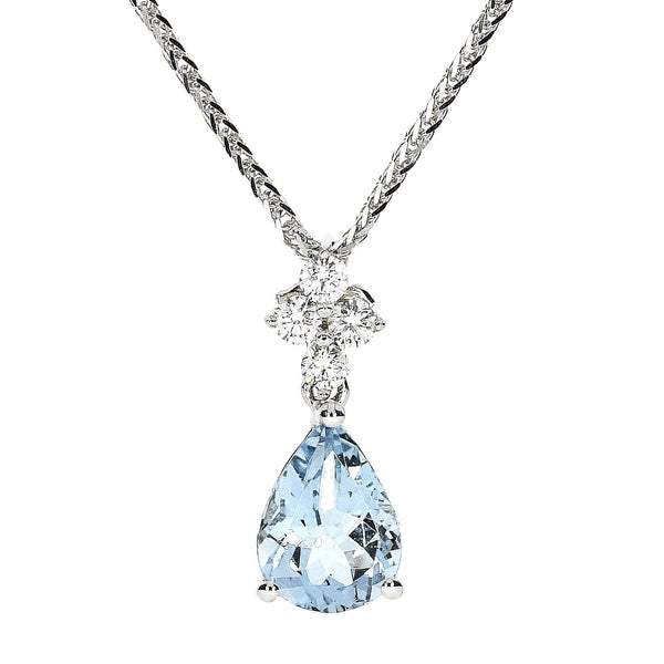 18ct White Gold Aquamarine & Diamond Pendant